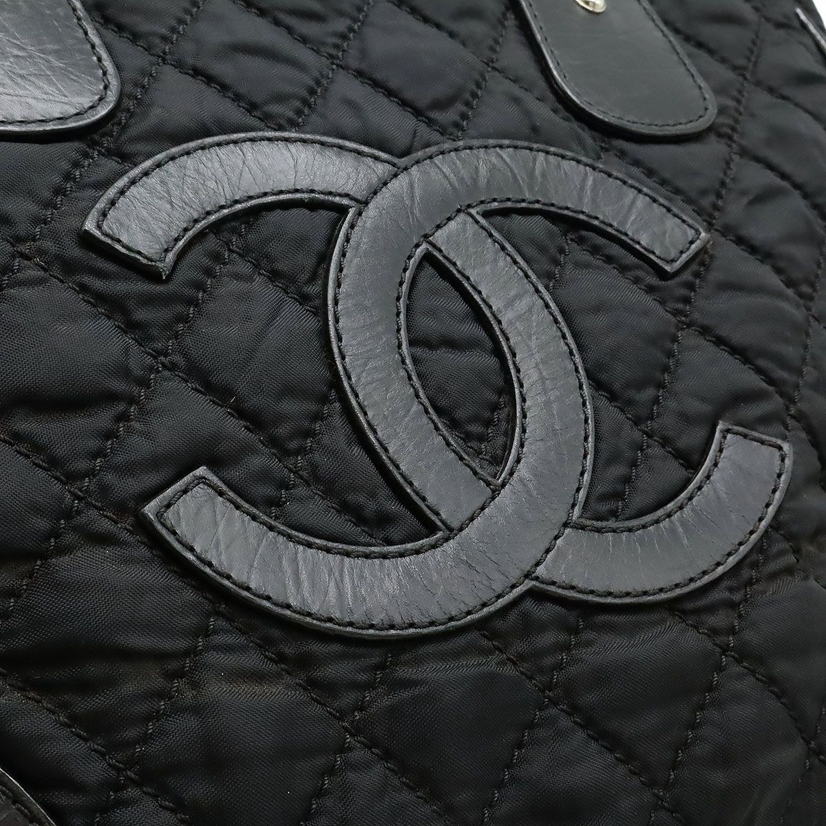 Chanel Paris New York Line Quilted CC Logo Tote Shoulder Bag Nylon Canvas Black — view 9