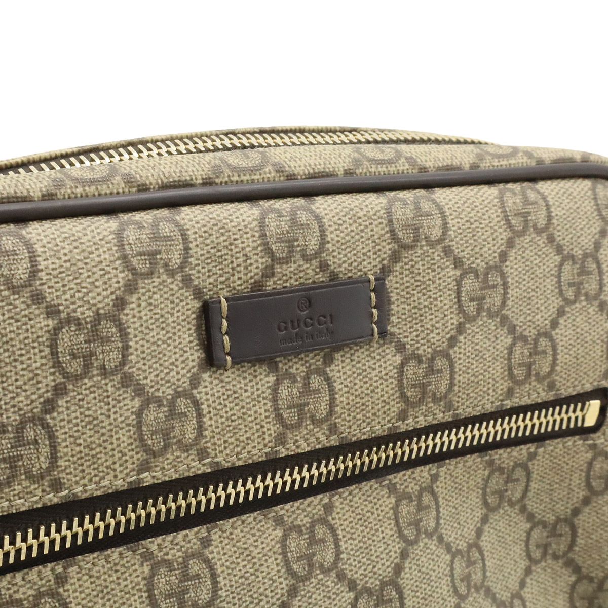 Gucci GG Plus Supreme Shoulder Bag Crossbody Pochette Leather Khaki Beige Dark — view 9