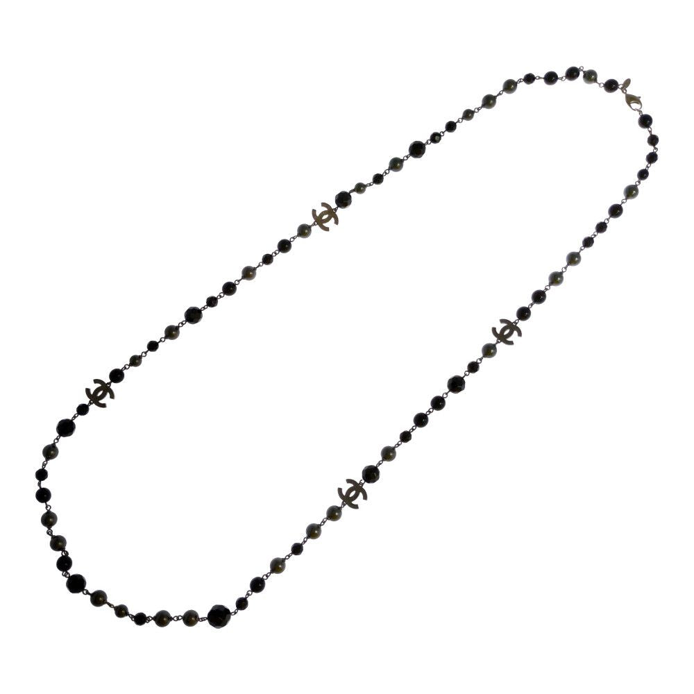 Chanel Costume Pearl CC Logo Long Necklace Pendant Alloy Black — view 5