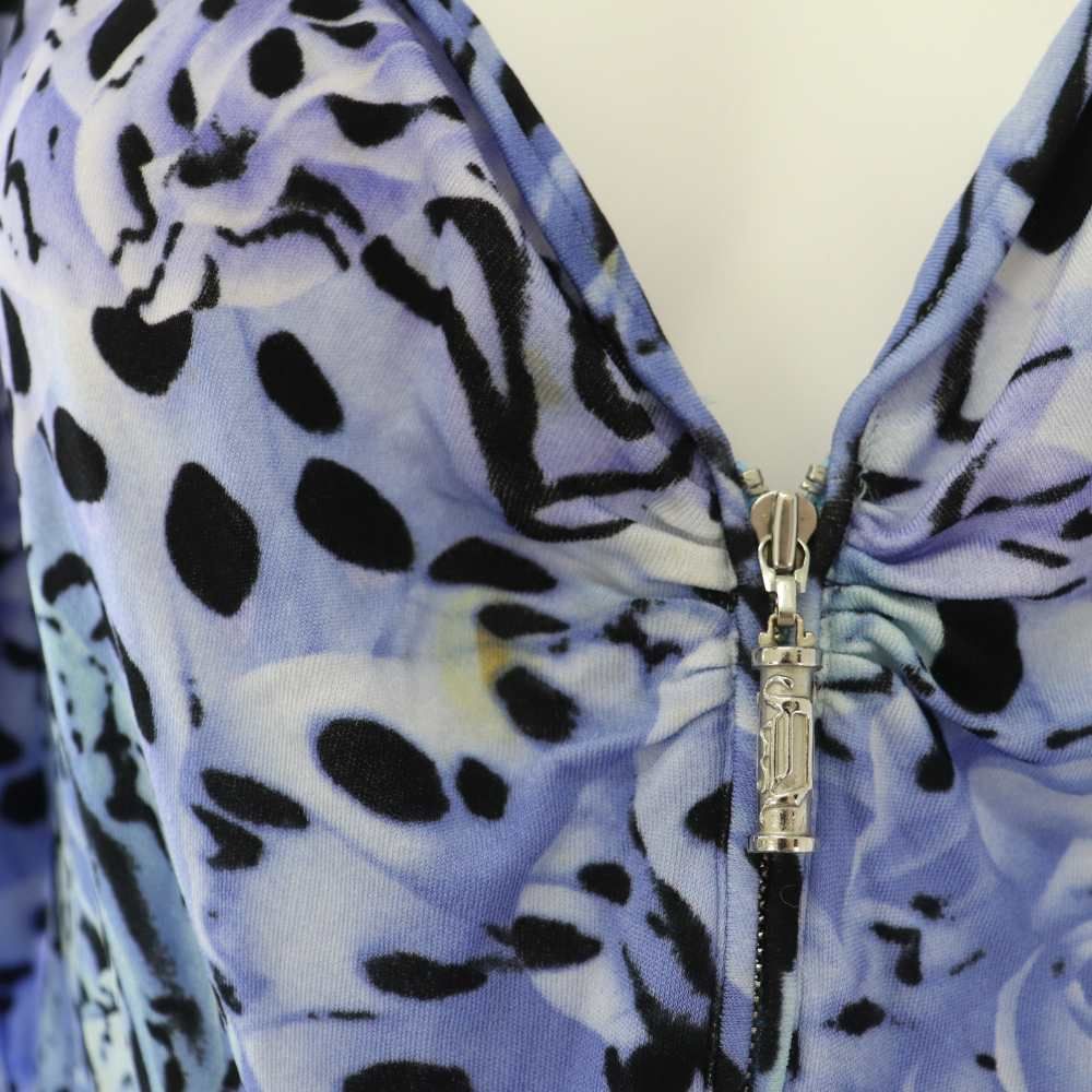 Versace Jacket Zip Up Stretch All Over Pattern Neck 44 Blue Purple BB — view 7