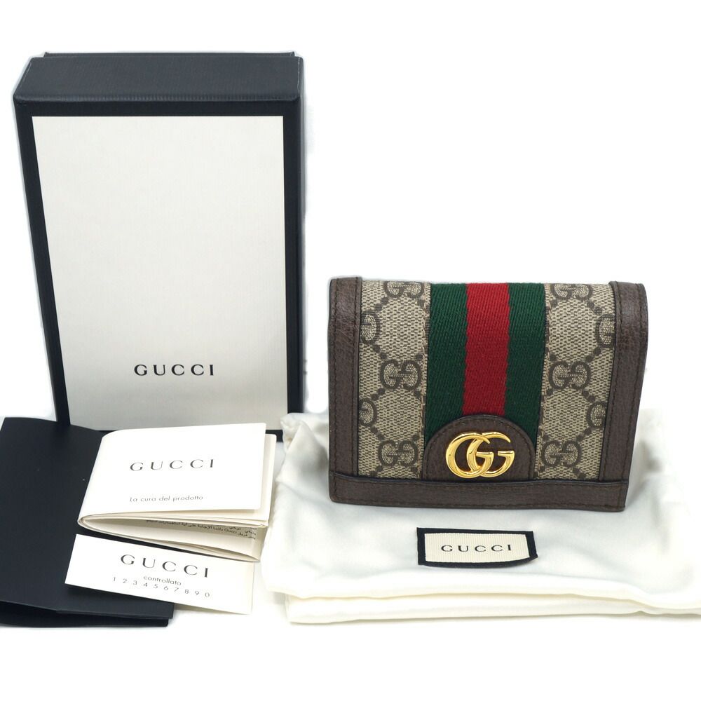 Gucci Compact Wallet Card Case Bifold Brown GG Supreme Canvas Beige Ebony — view 9
