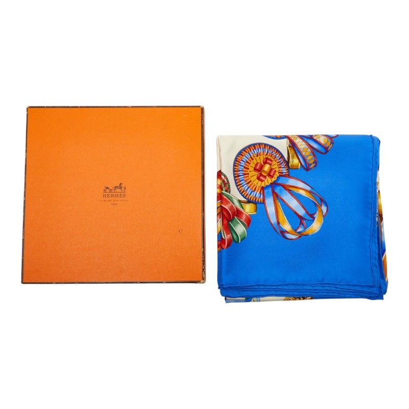 Hermes Carre 90 les Rubans du Cheval Horse Ribbon Scarf Multicolor Blue Silk — view 6