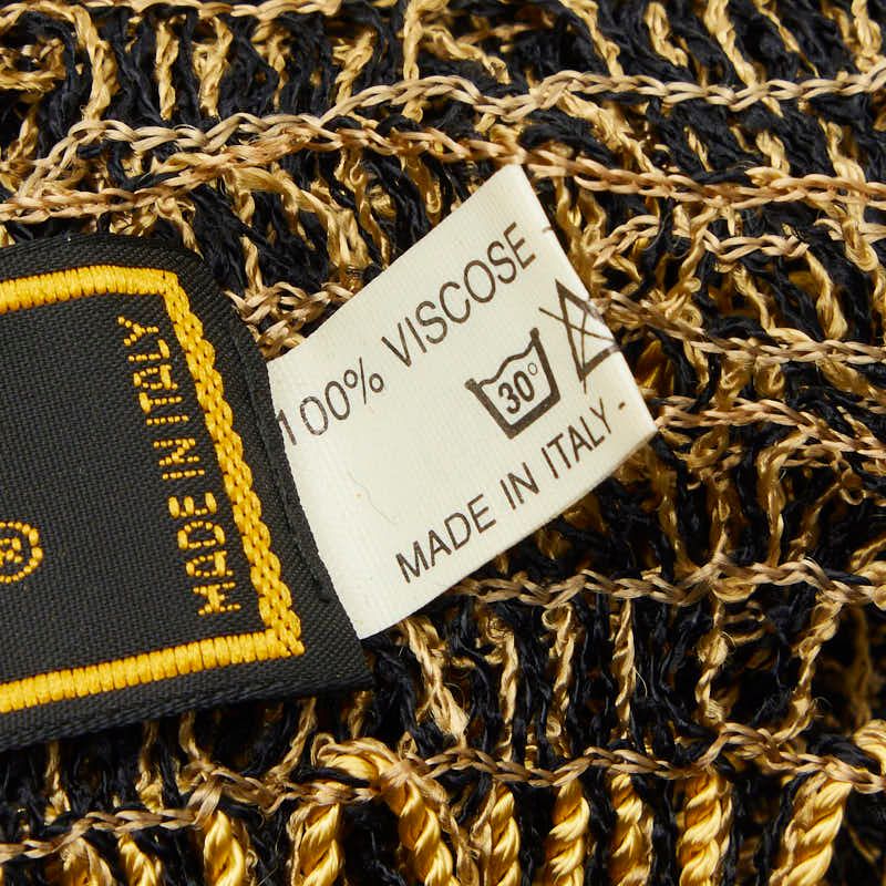 Fendi Pecan Knitted Fringe Logege Shawl Yellow Black Rayon Scarf — view 4