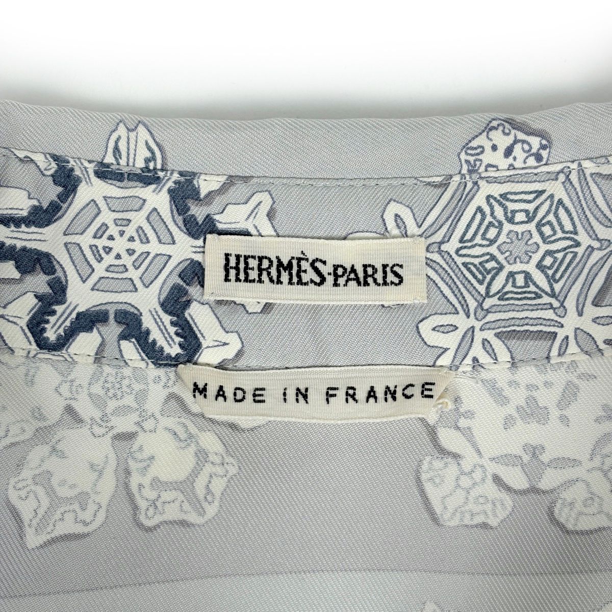 Hermes Long Sleeve Shirt Snowflake Top Long Silk Gray Blue — view 6
