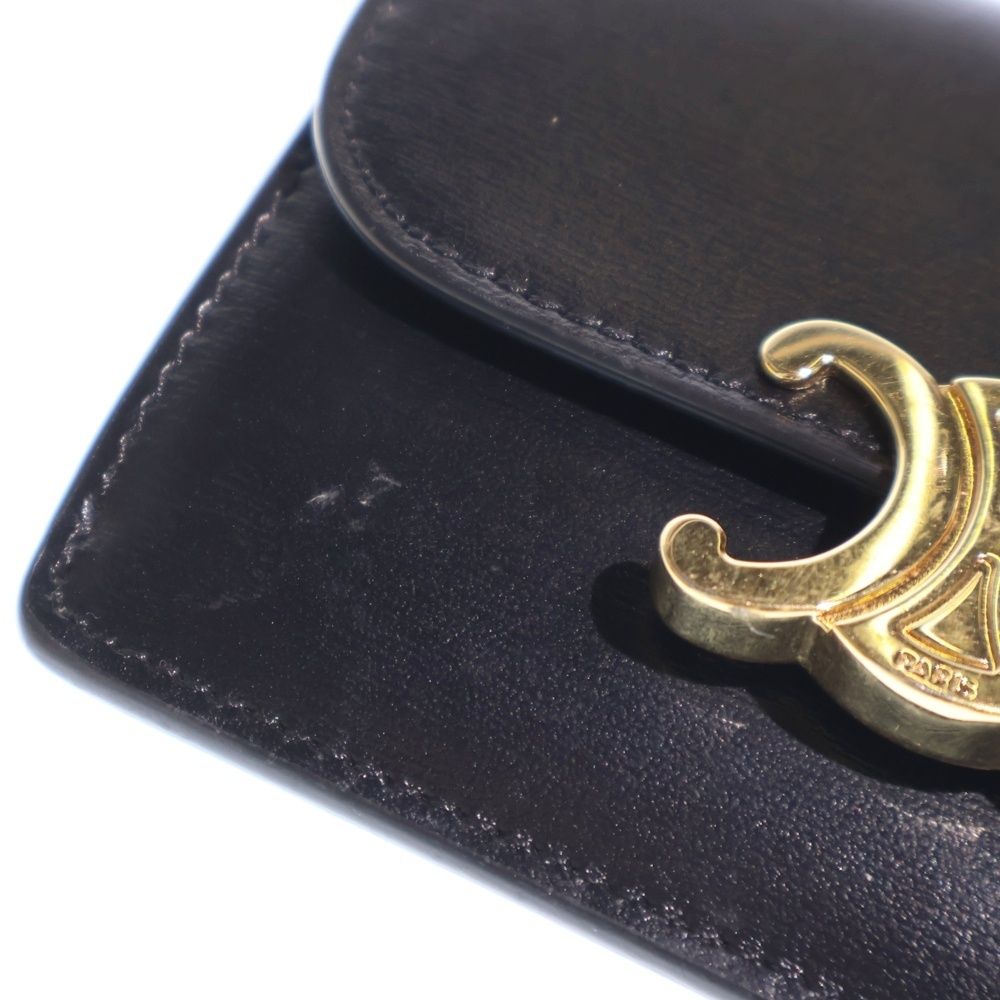 Celine Triomphe Card Case Business Holder Black Leather Gold — view 6