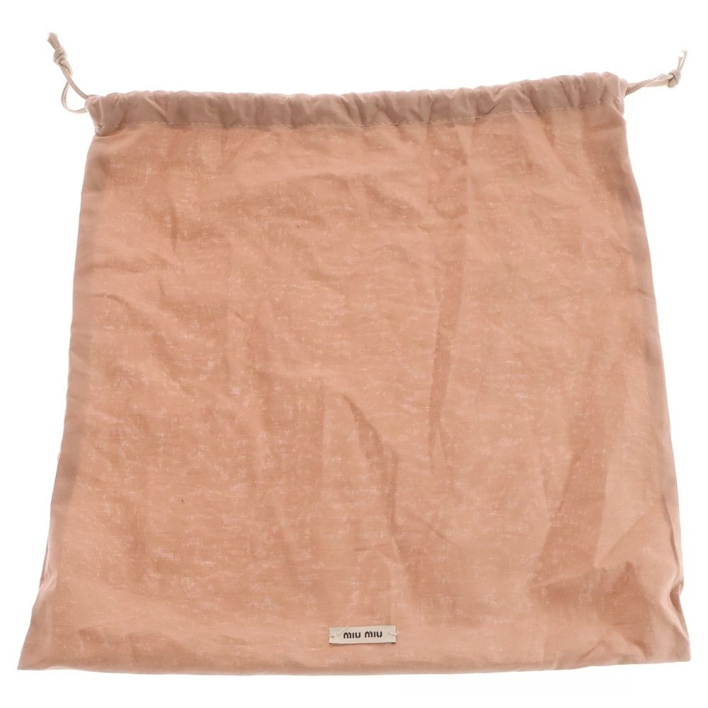 Miu Miu Logo Motif Mini Handbag Drawstring Bag Beige Brown Woven Fabric Gold — view 6