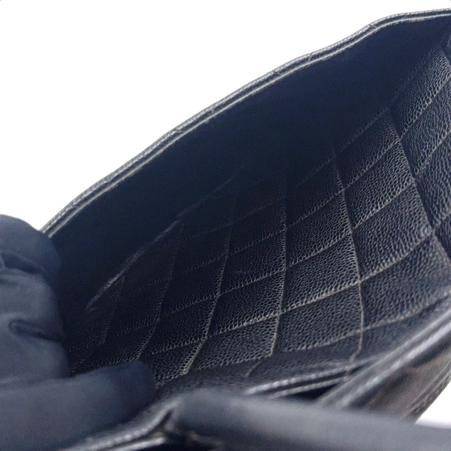 Chanel CC Logo Reprint Caviar Leather Black Tote Silver — view 9
