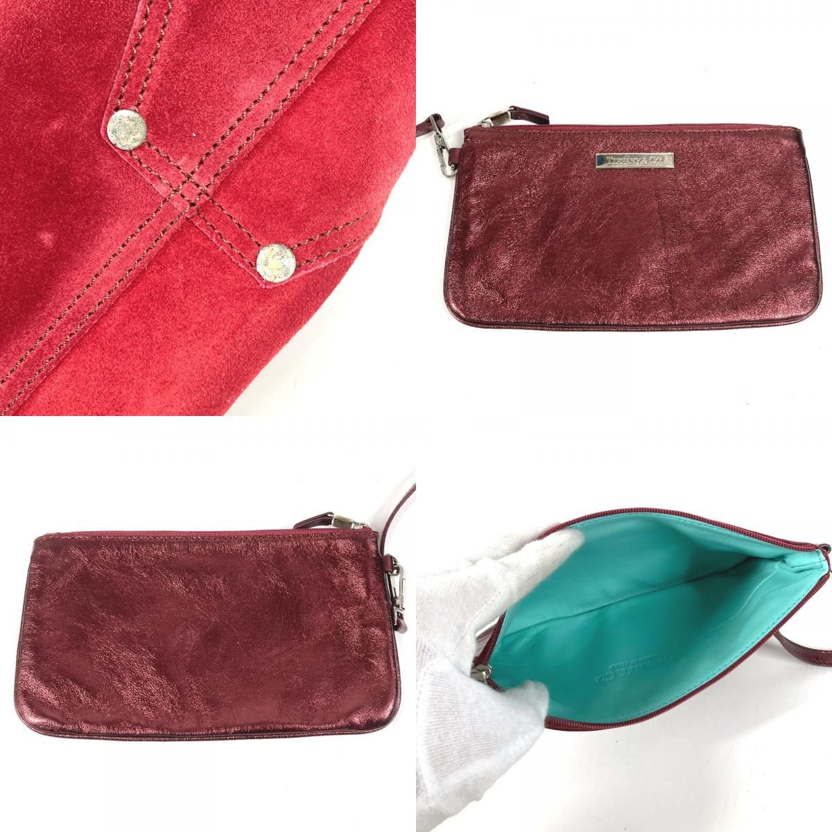 Tiffany & Co Shoulder Bag Logo Reversible Suede Leather Red — view 9