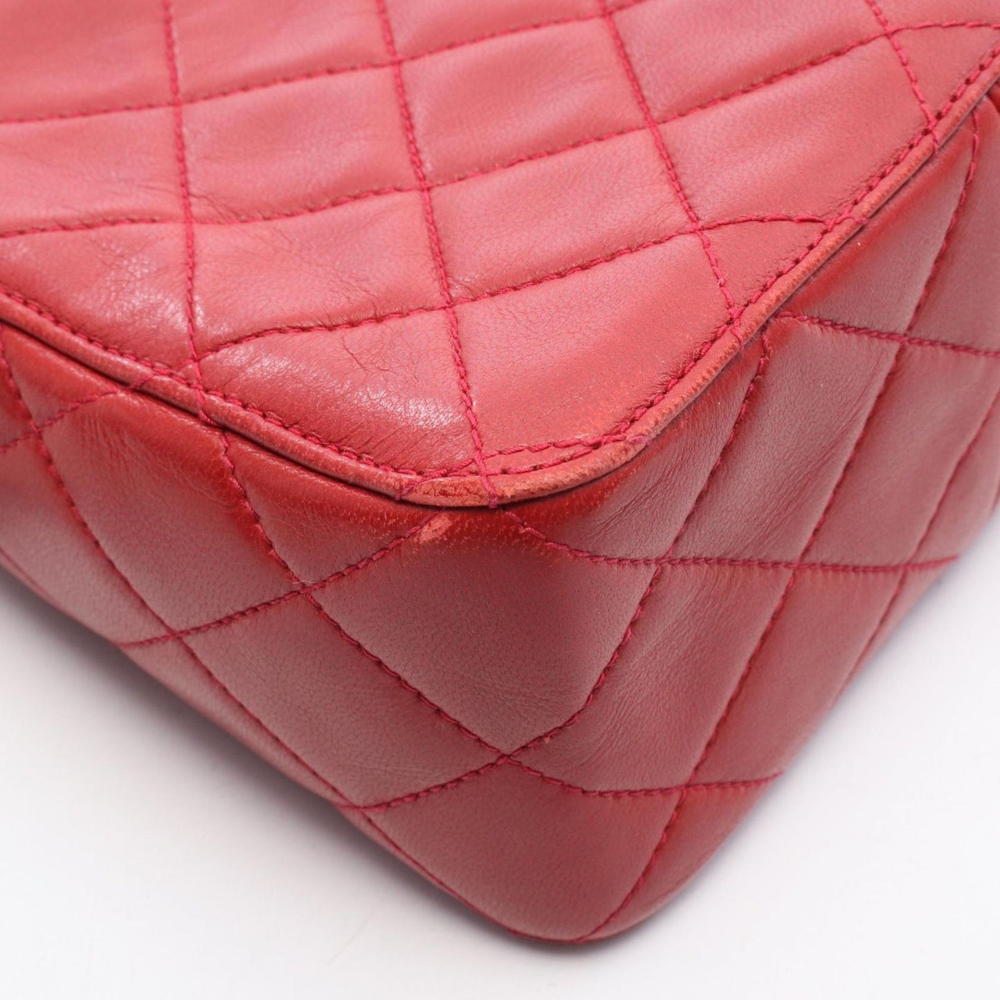Chanel Handbag Quilted Red Lambskin Chain Bag — view 9