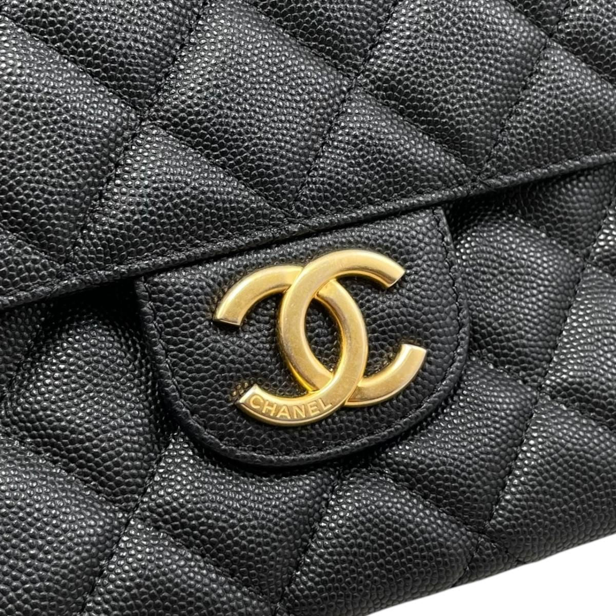 Chanel Shoulder Bag Hobo Quilted Caviar Leather CC Logo Black Gold — view 9