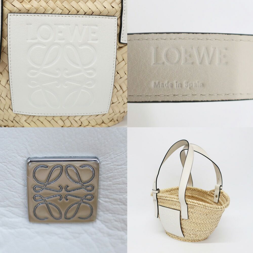 Loewe Ten Basket Bag Small Bag Natural White Logo Raffia Leather Handbag Bag — view 9