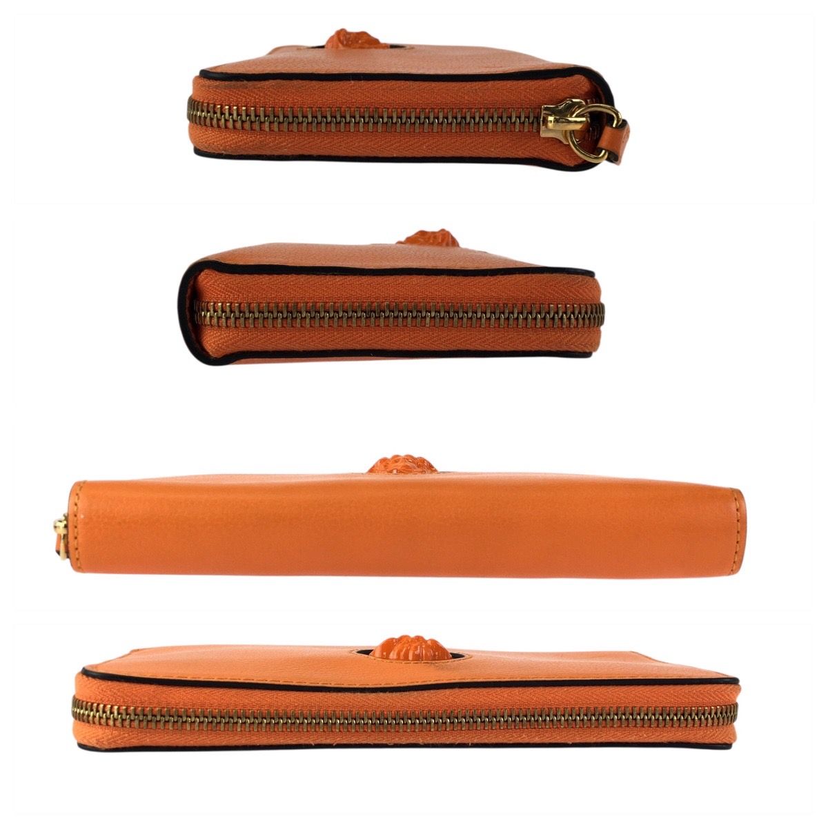 Versace Medusa Zip Around Orange Gold Leather Wallet — view 9