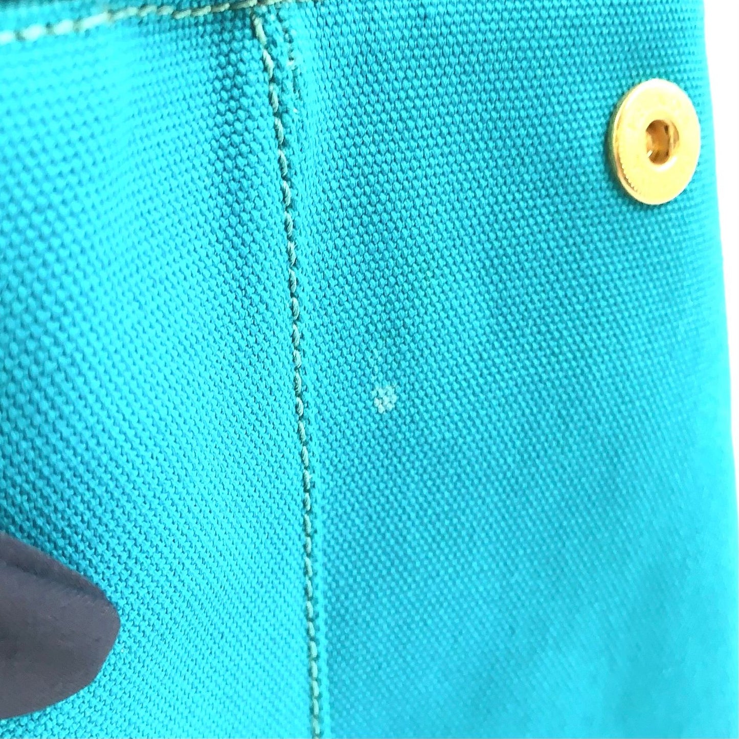 Prada Canapa Canvas Blue Green Tote Gold — view 9