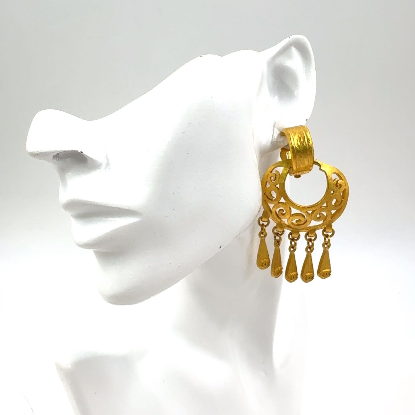Chanel CC Logo Fringe Gold Plated Earrings — view 9
