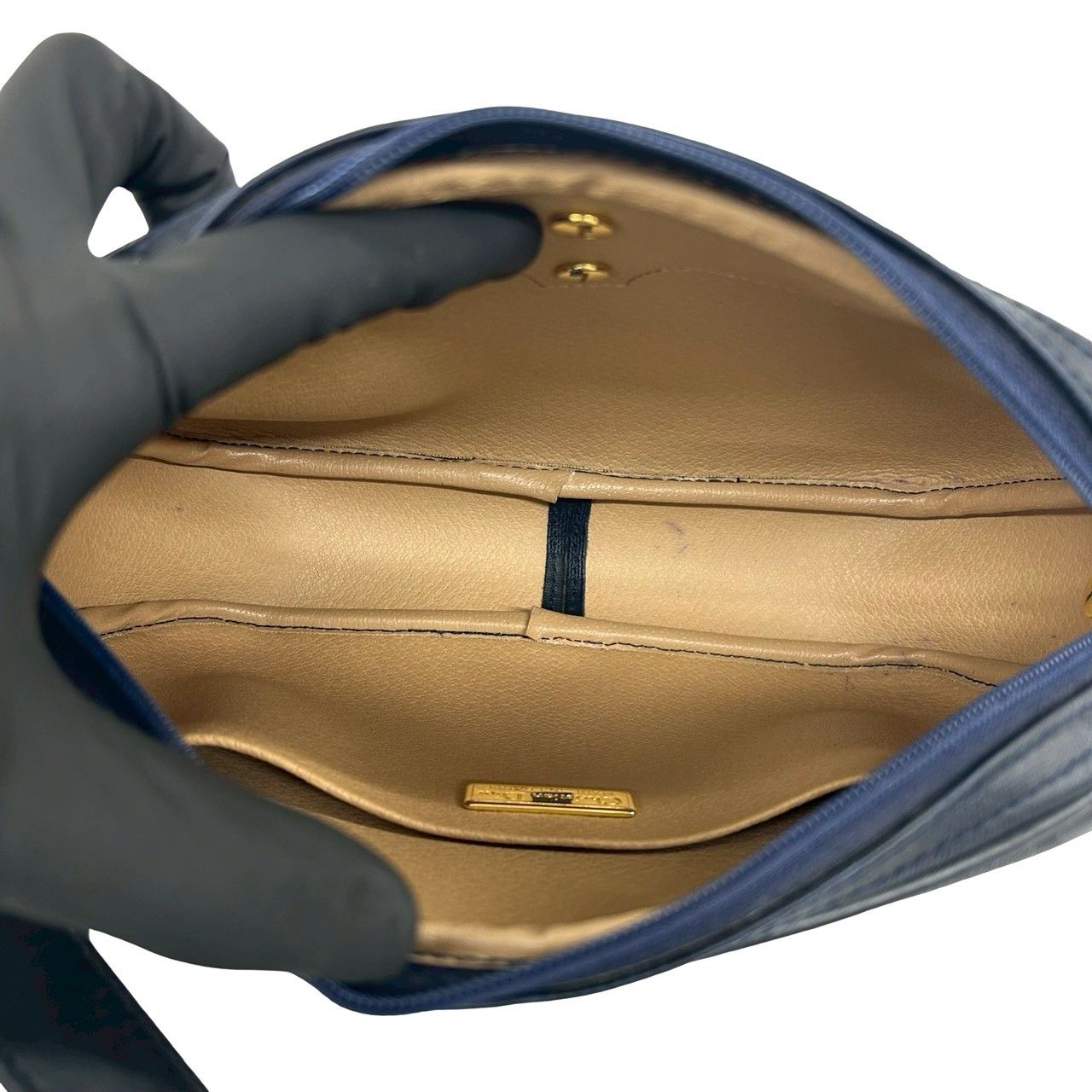 Dior Vintage Trotter Pattern Leather Shoulder Bag Pochette Navy — view 9