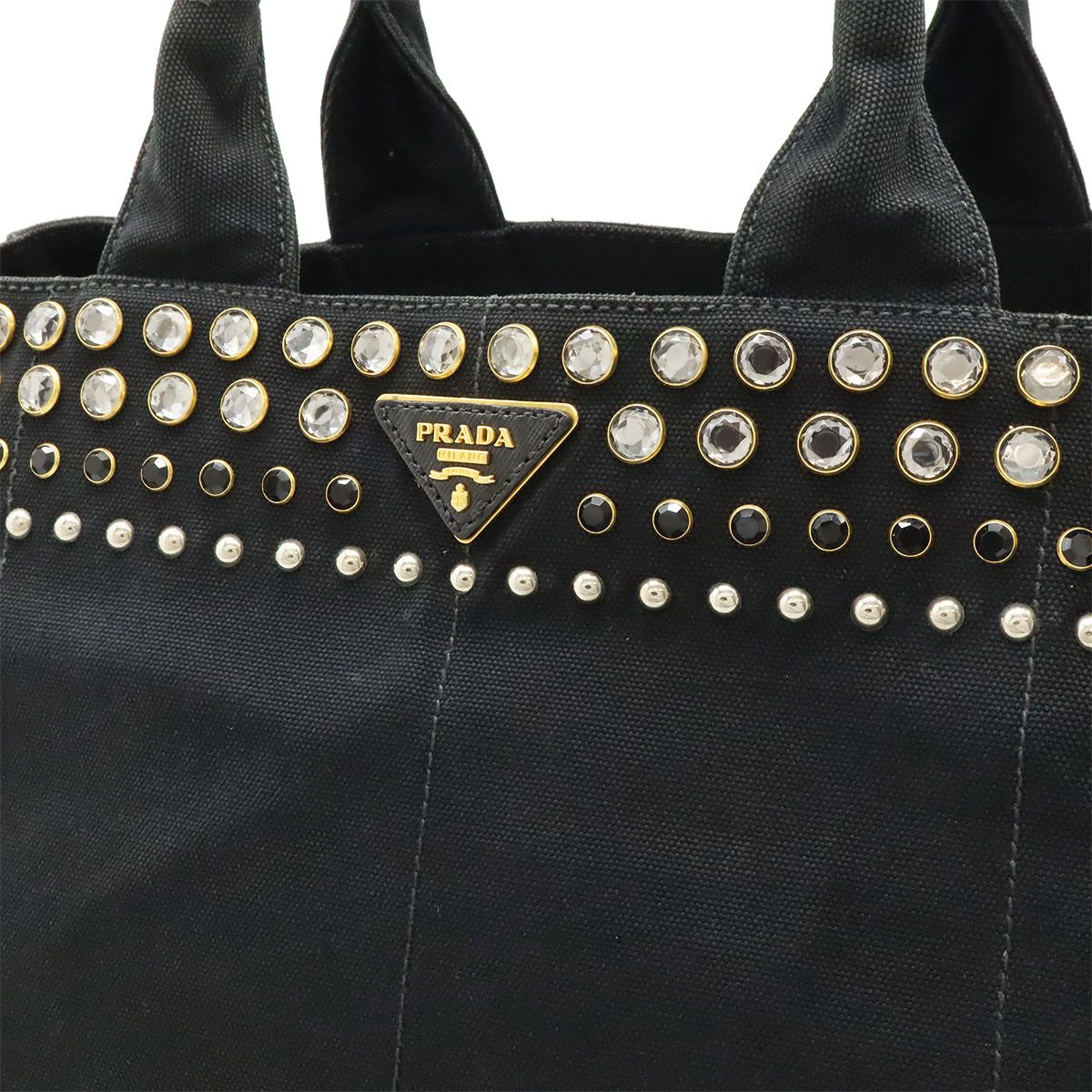Prada Canapa Tote Large Bijou Studs Canvas Nero Black Gold Domestic Boutique — view 9