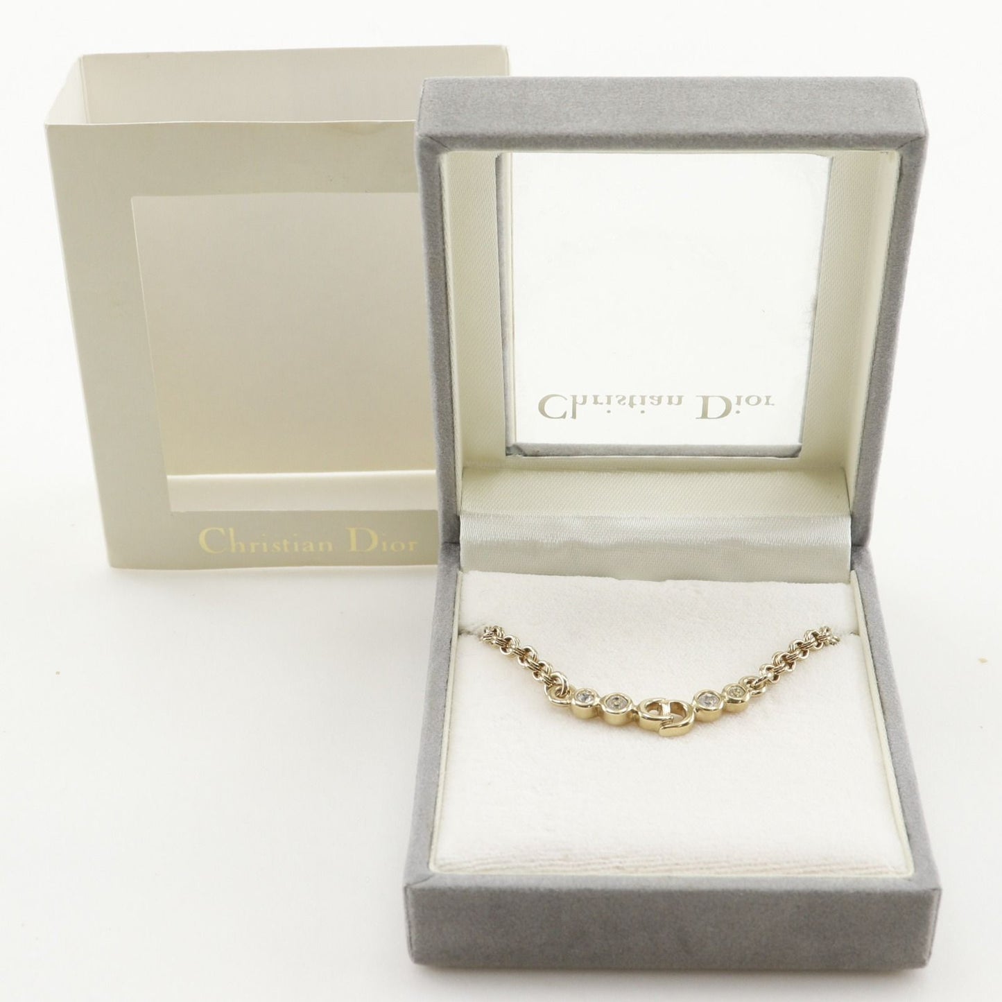 Dior CD Logo Gold Plated Line Stone Necklace — view 6