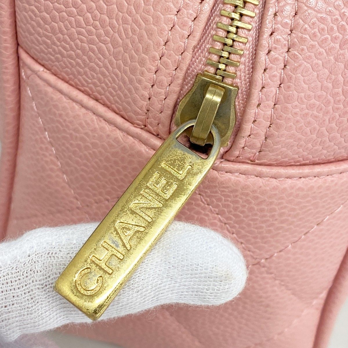Chanel Handbag Quilted Caviar Leather Pink Gold — view 9