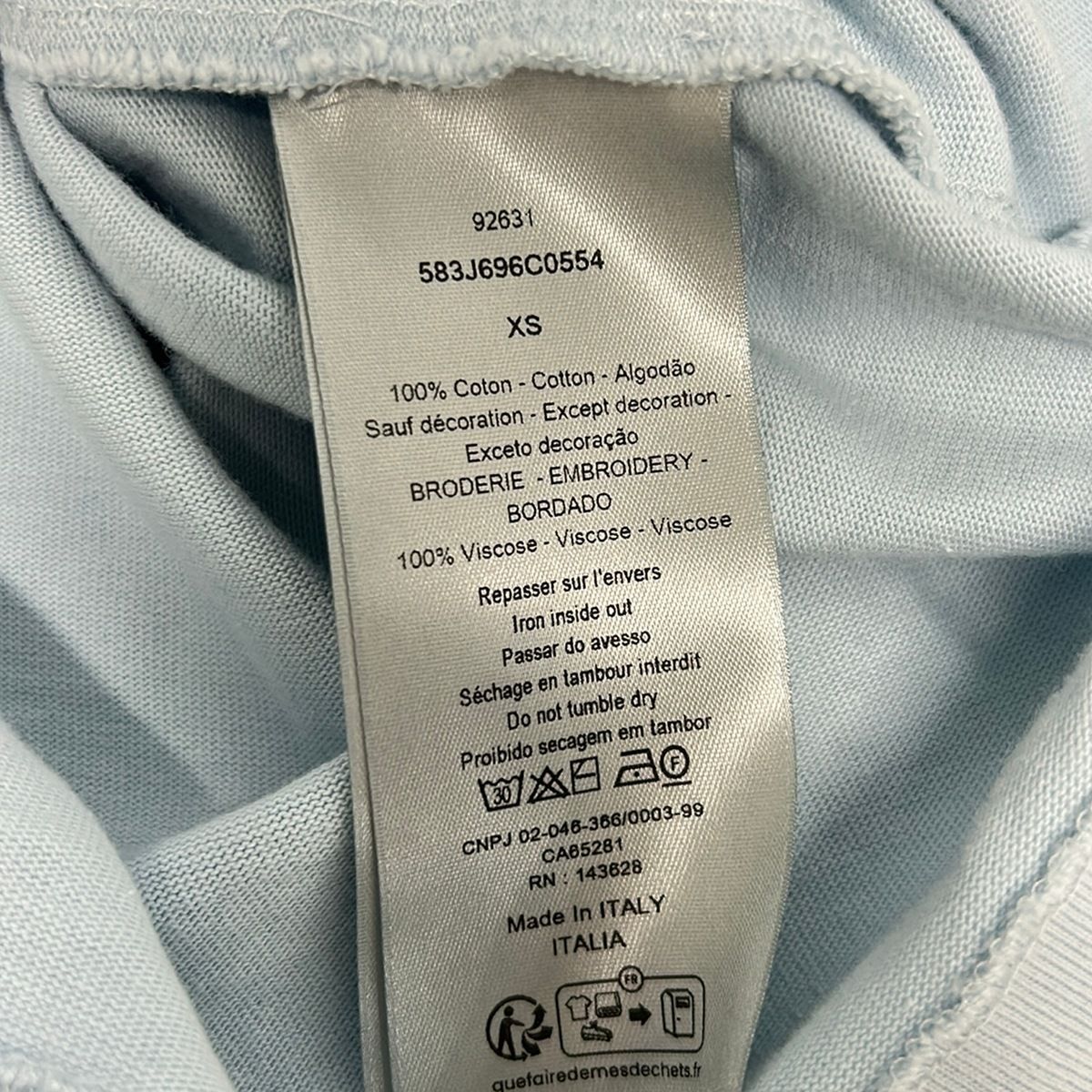 Dior Short Sleeve T-Shirt XS Light Blue Crew Neck Hilton Flannel Collaboration — view 4