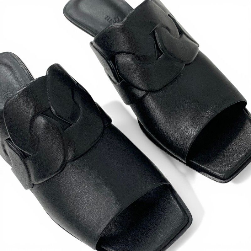 Hermes Hannah 95 Sandals Shoes Leather Black Mules — view 9
