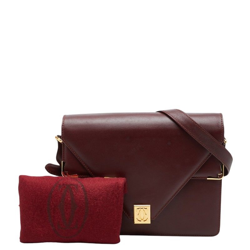 Cartier Must Line Shoulder Bag Bordeaux Wine Red Leather — view 9