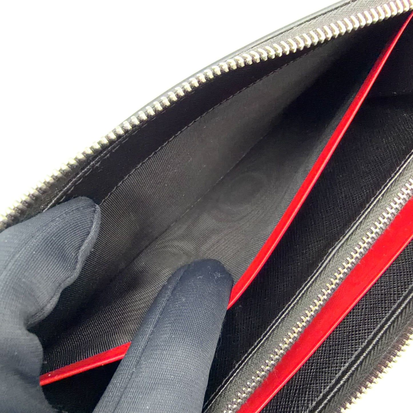 Prada Zip Around Leather Black Wallet Silver — view 9