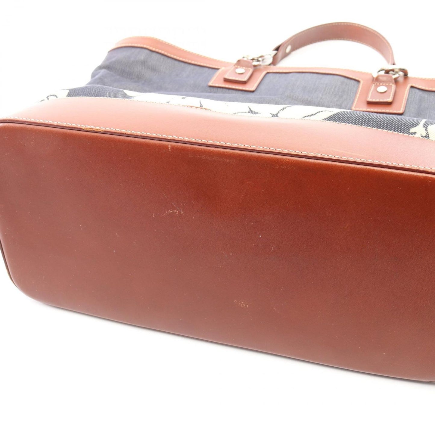 Celine Tote Floral Indigo Blue Brown Denim Leather — view 9