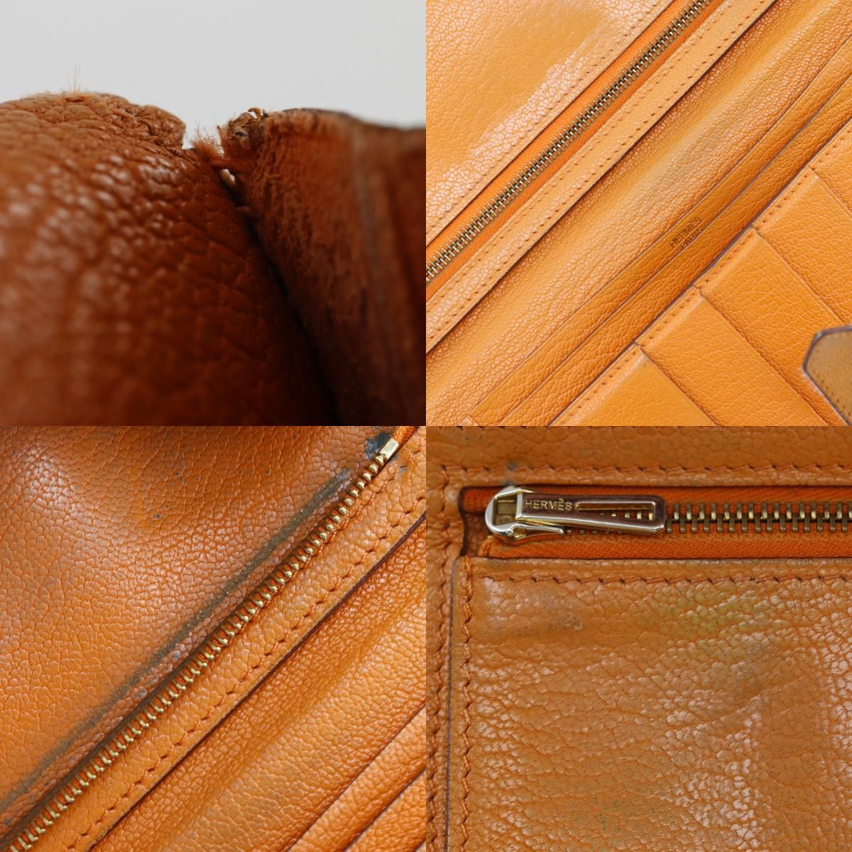Hermes Bearn Souffle Bicolor Chevre Brown Gold M Wallet — view 9