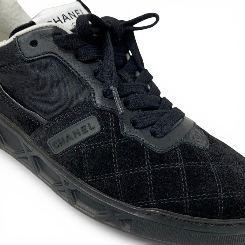 Chanel Sneakers Shoes Suede Nylon Black CC Logo — view 9