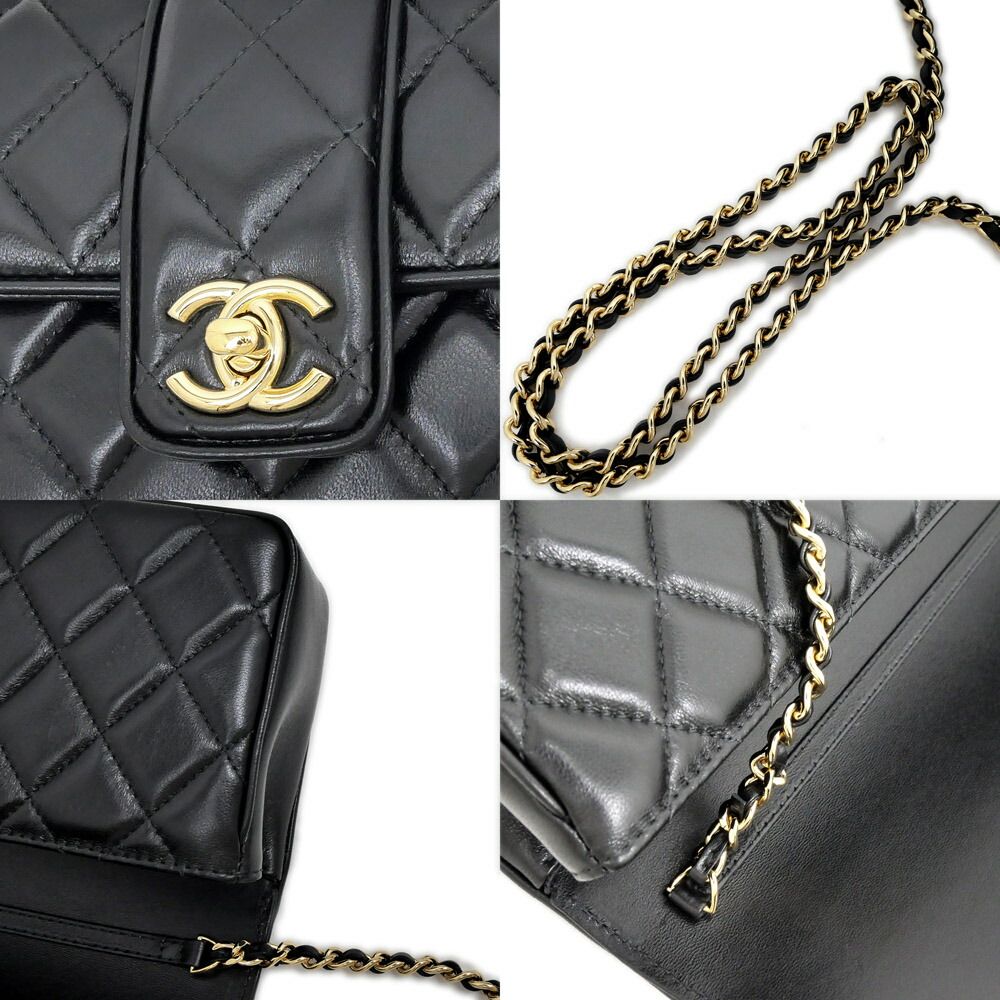 Chanel Che Clutch Shoulder Bag Lambskin Black Gold Leather — view 9