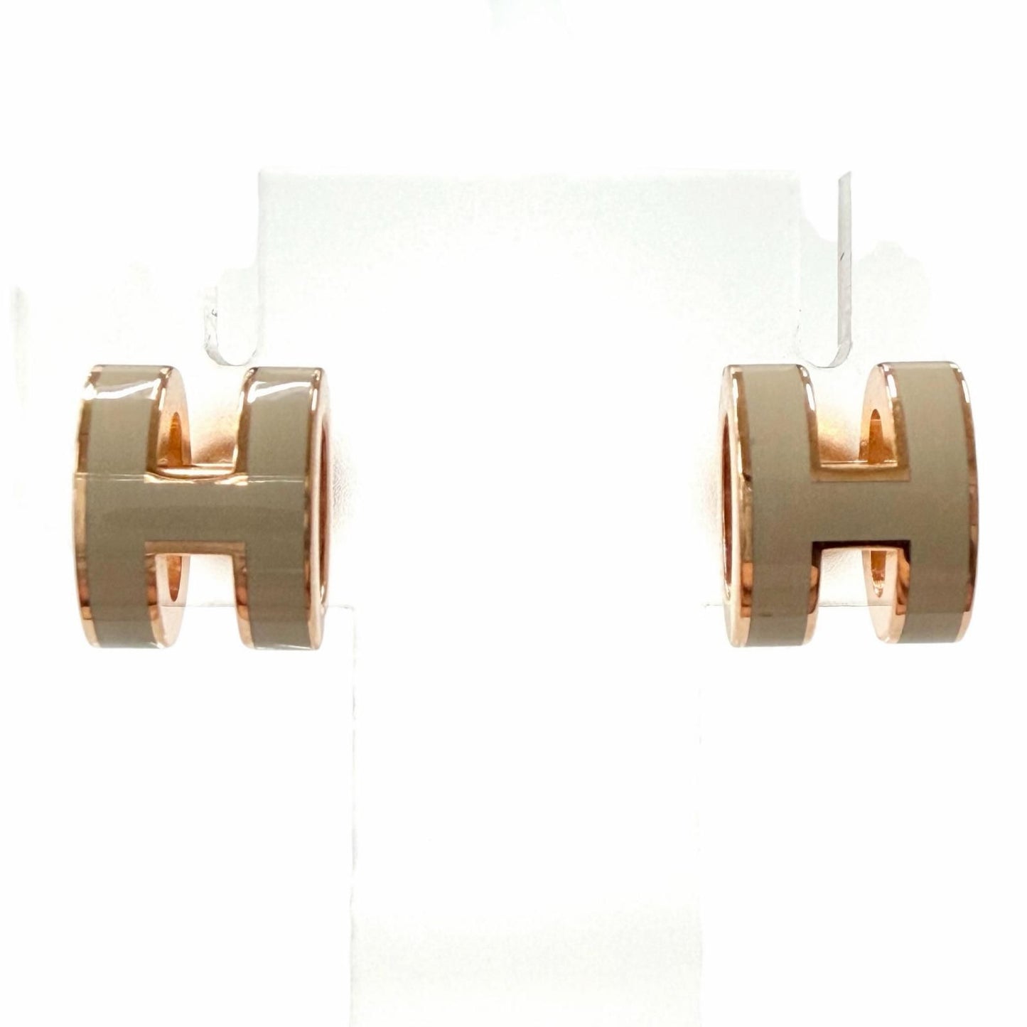 Hermes Mini Pop Brown Glace Rose Gold Earrings — view 9