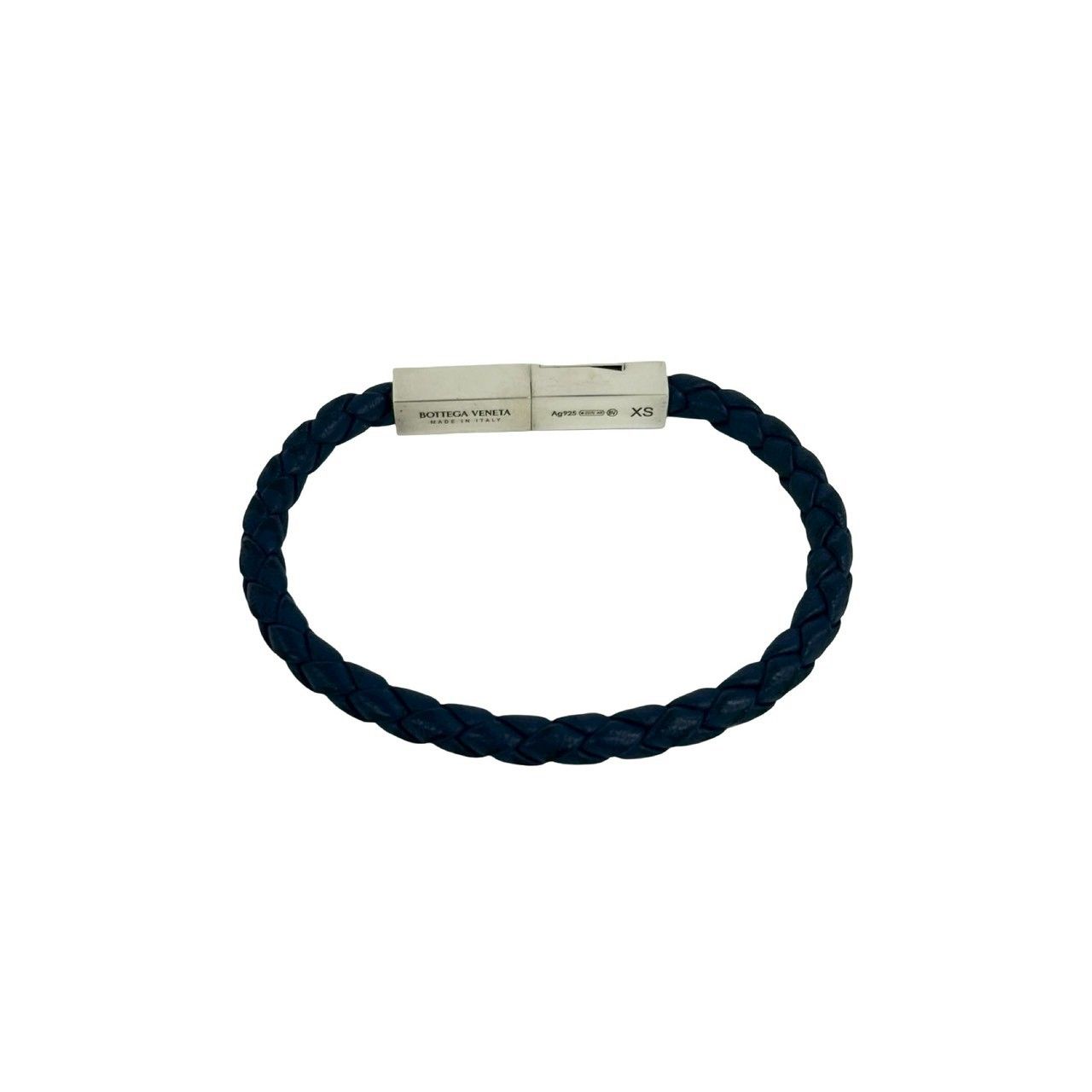 Bottega Veneta Intrecciato Leather 925 Sterling Silver Bracelet Navy — view 7