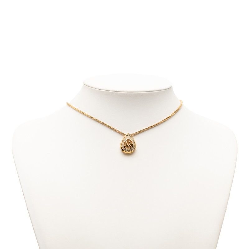 Dior Teardrop Logo Necklace Gold Plated Line Stone — view 6