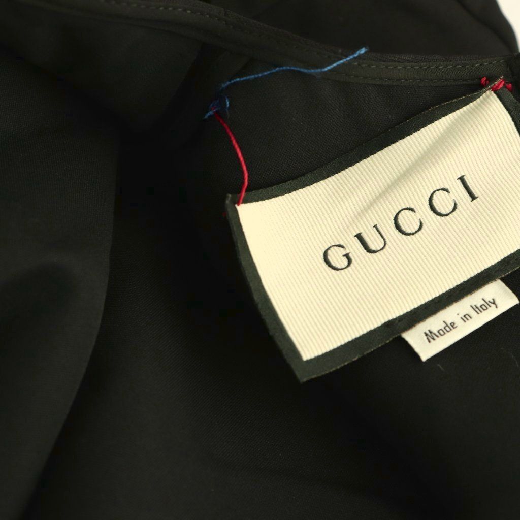 Gucci Long Sleeve Logo Print Dress Silk Blend 38 Black White ES — view 7