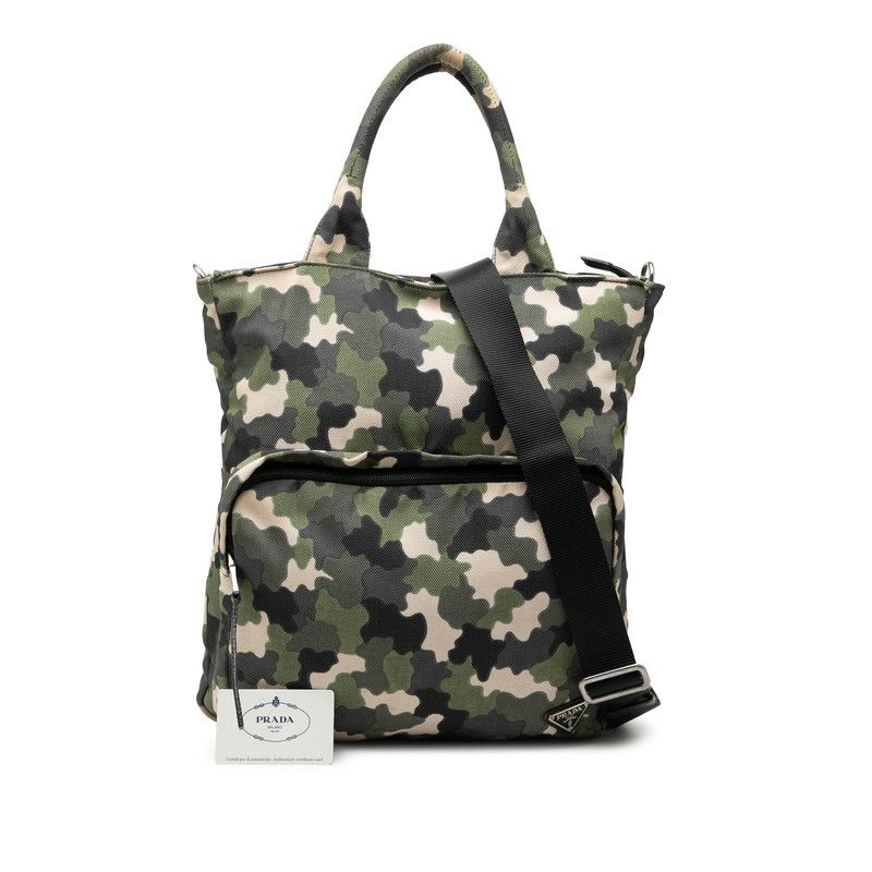 Prada Camouflage Pattern Tote Shoulder Bag 2-Way Green Canvas — view 6