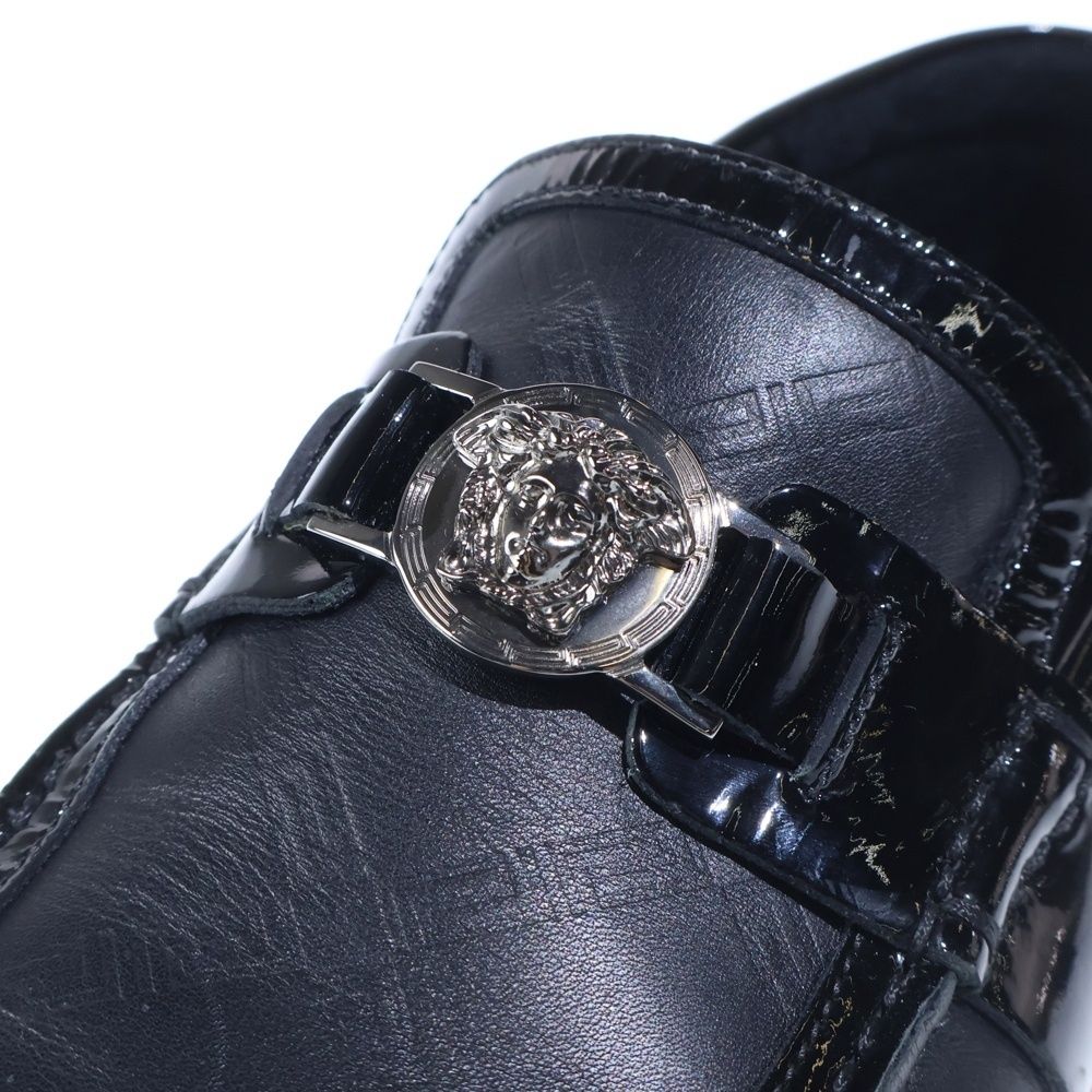 Versace Medusa Buckle Patent Combination Leather Low Cut Shoes Loafers Black — view 6