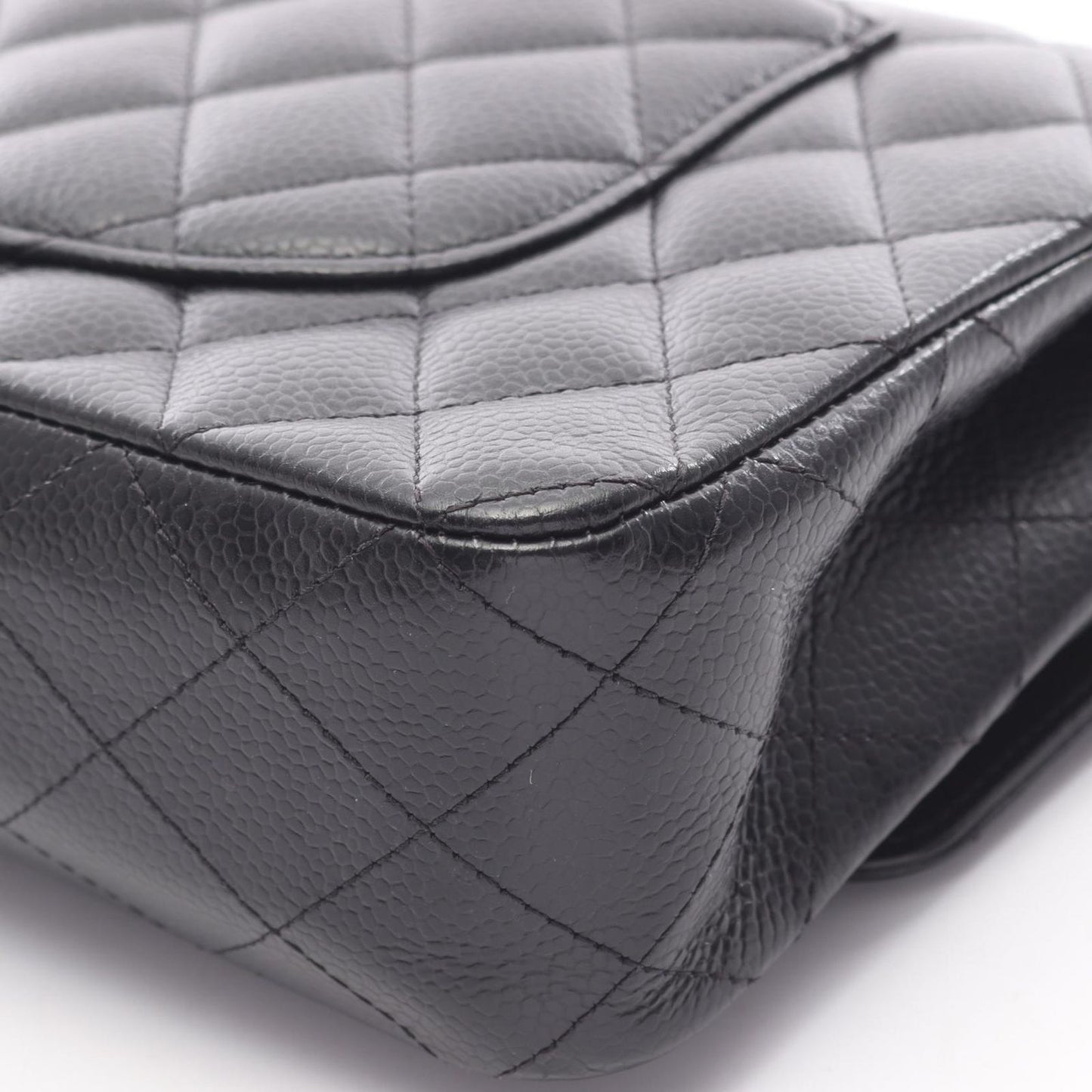 Chanel Shoulder Bag Quilted Double Flap Black Caviar Leather Chain — view 6