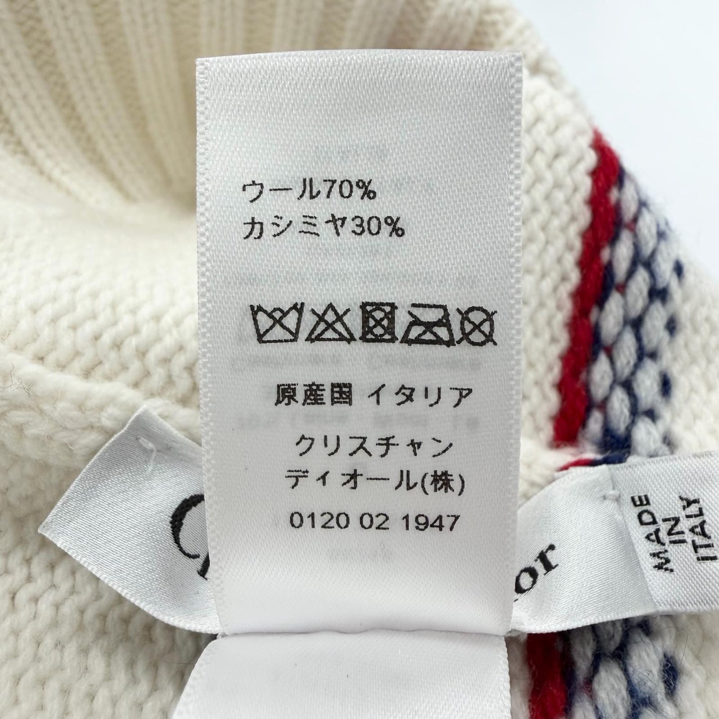 Dior Alpes Wool Cashmere Star Logo Hat Knit Cap White Navy — view 9