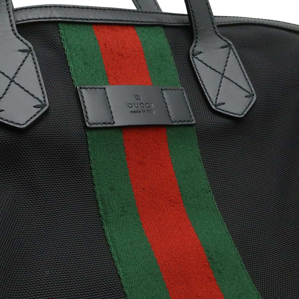 Gucci Web Stripe Sherry Line Tote Large Shoulder Bag Nylon Leather Black — view 9