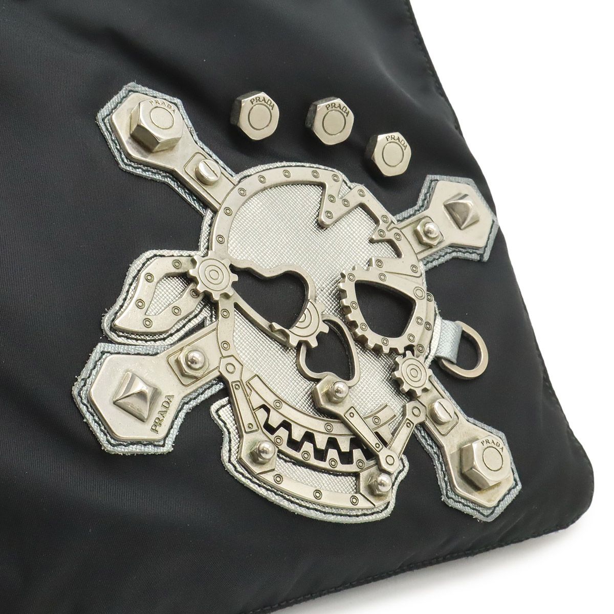 Prada Skull Shoulder Bag Crossbody Motif Studs Nylon Nero Black Domestic — view 8
