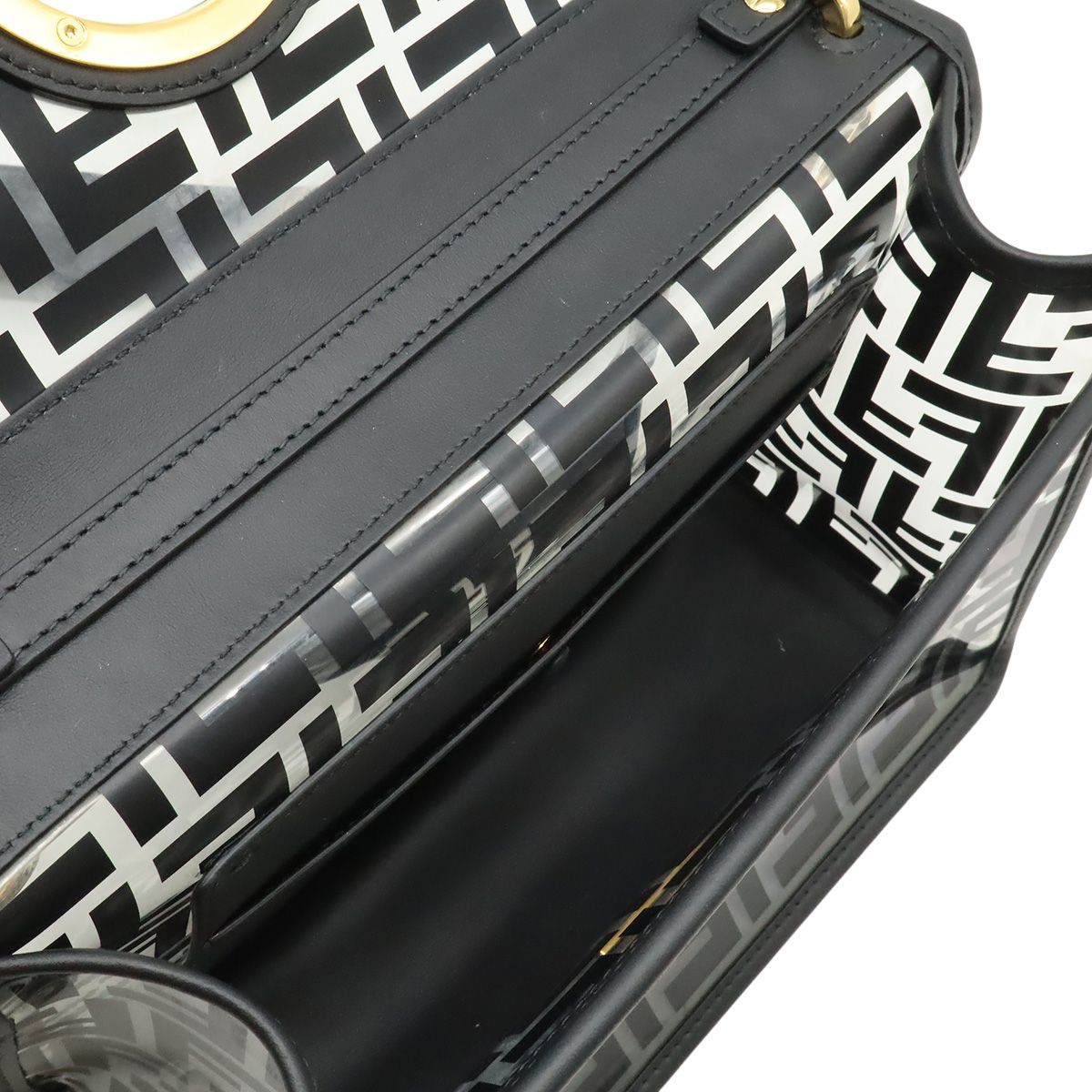 Fendi Canaif Zucca Pattern Shoulder Bag 2-Way Vinyl Leather Black Clear — view 9