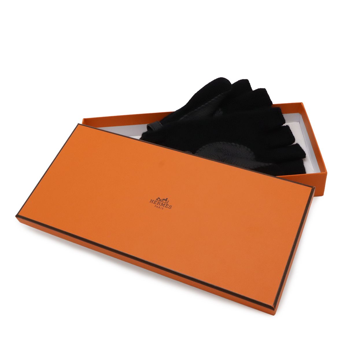 Hermes Lionel Clou de Selle Series Gloves Cashmere Deerskin Leather Black Silver — view 5