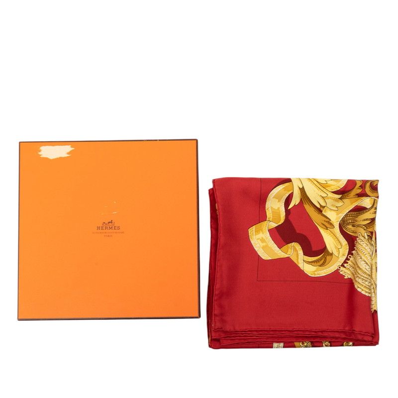 Hermes Carre 90 le Mors a la Conetable Elegance Scarf Red Multicolor Silk — view 9