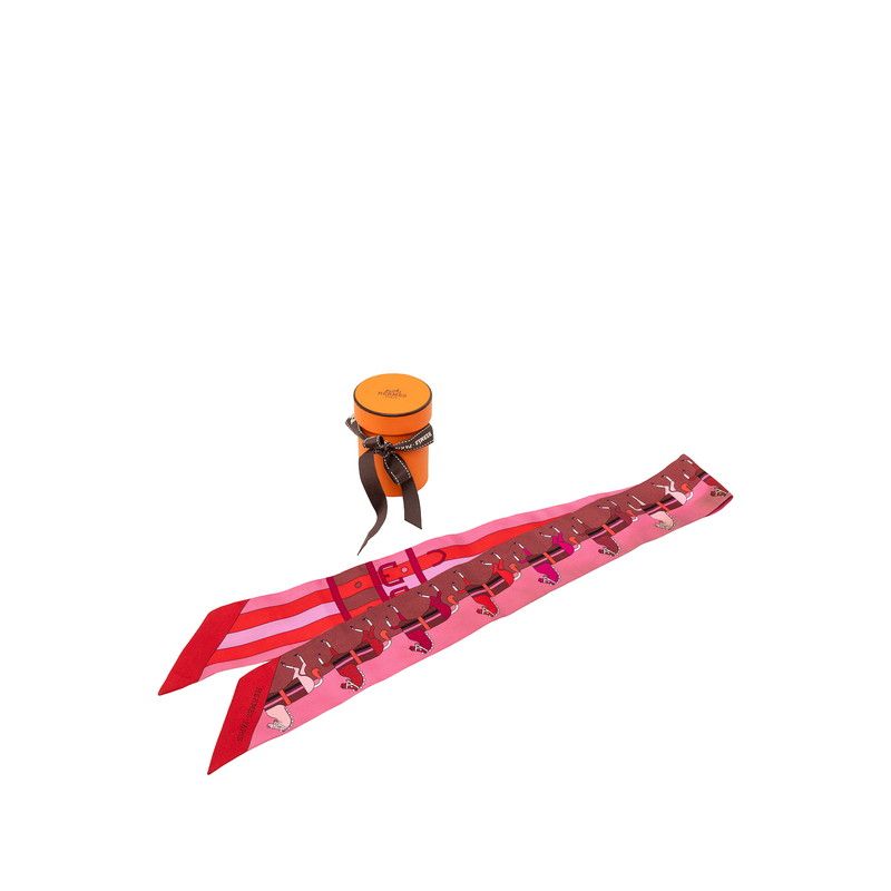 Hermes Twilly Rocabar Cover le Scarf Pink Red Silk — view 6