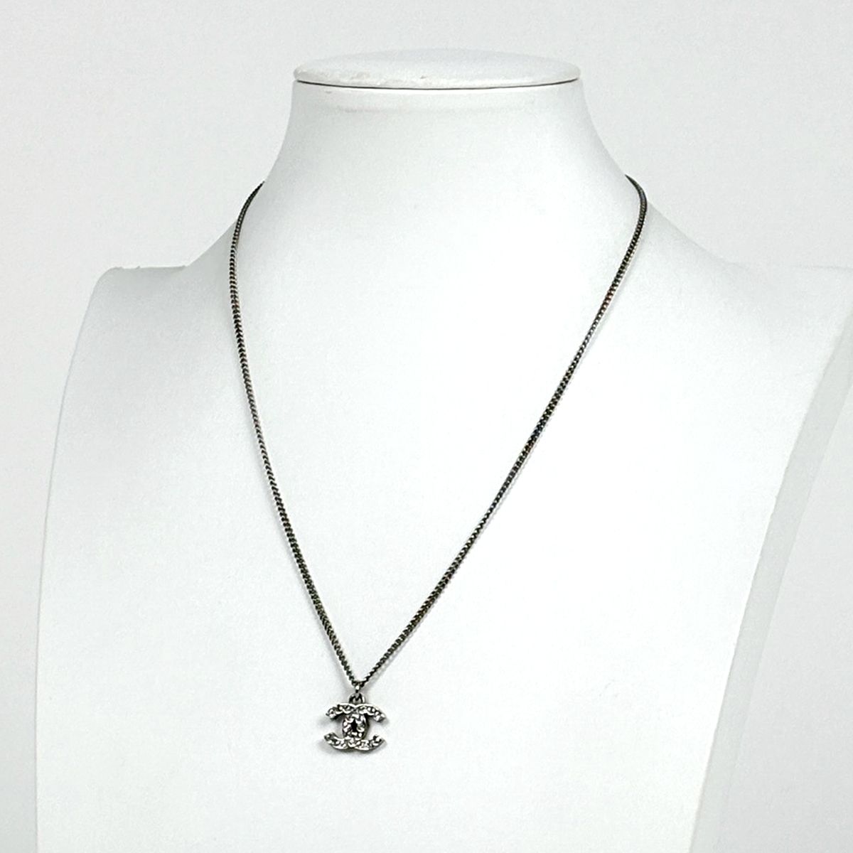Chanel CC Logo Line Stone Necklace Silver Plated — view 5