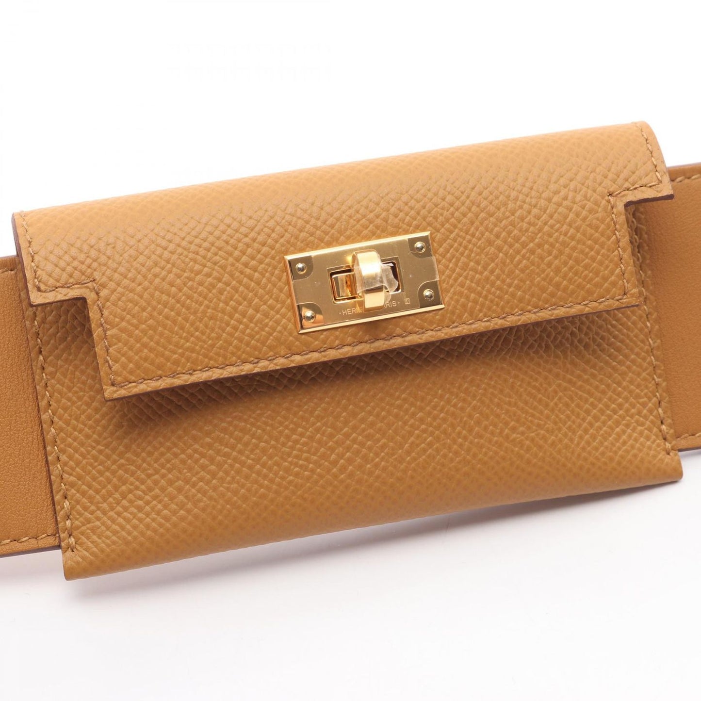 Hermes Shoulder Strap Bandouliere Kelly Pocket Orange Yellow Leather Sesame — view 6