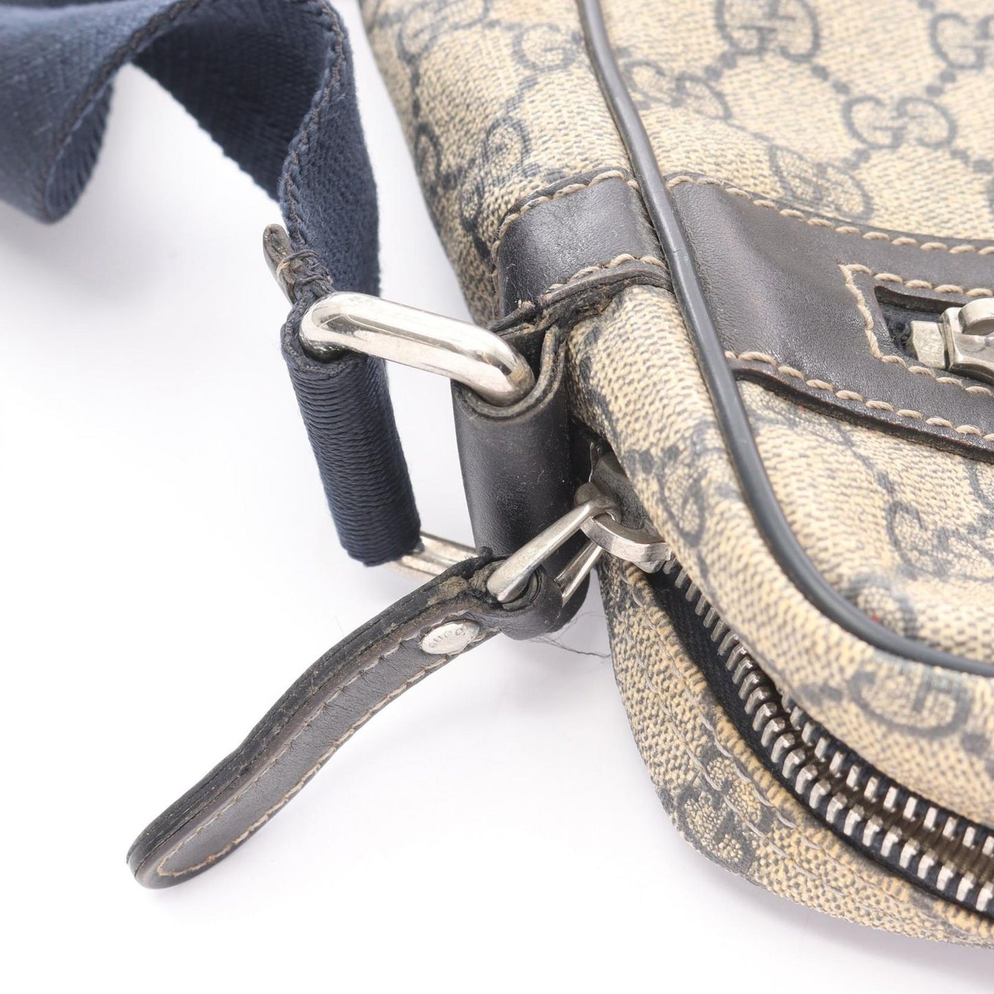 Gucci Shoulder Bag GG Supreme Beige Navy Canvas Leather — view 9