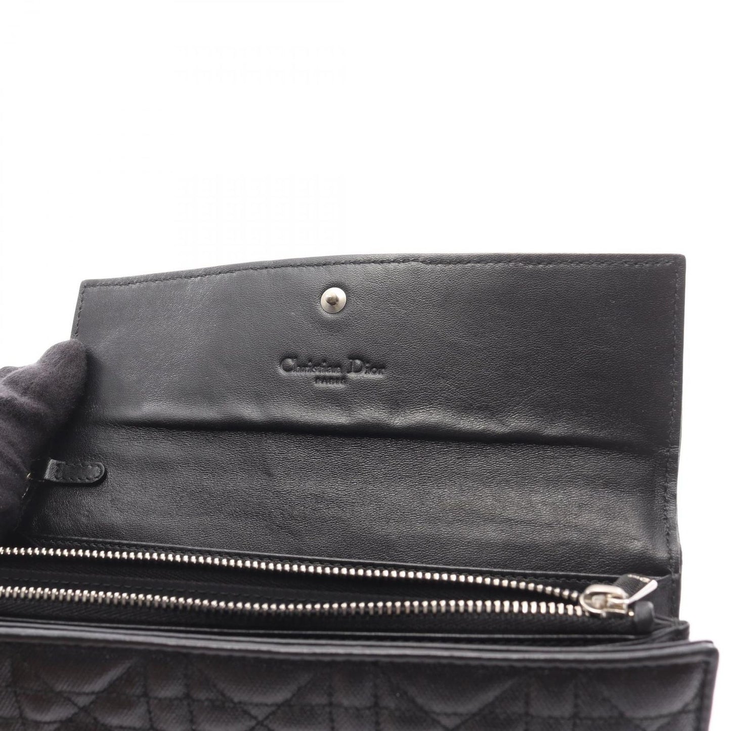 Dior Bifold Wallet Cannage Black Leather Zip — view 5