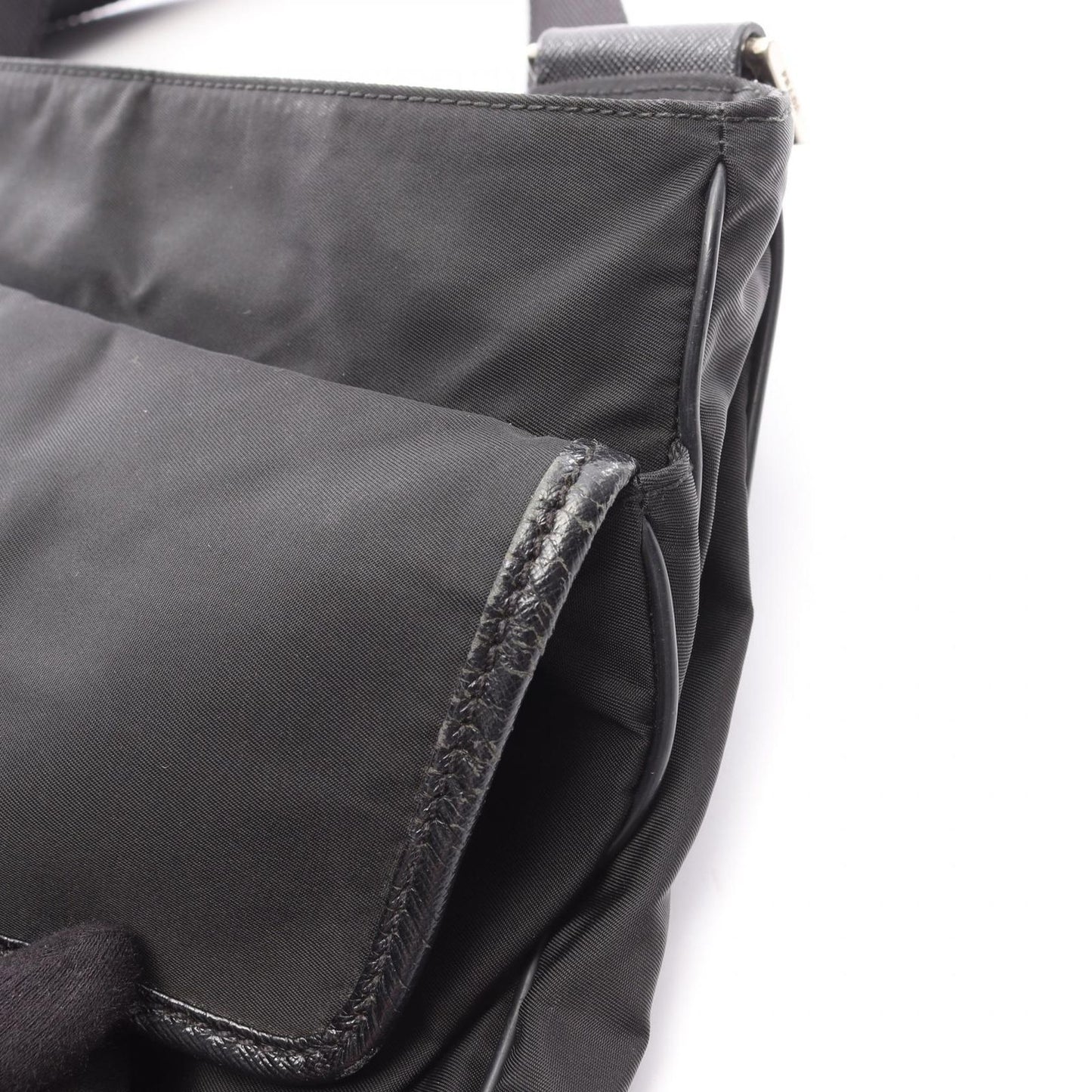 Prada Shoulder Bag Viaggio Black Nylon Saffiano Leather Triangle Logo Messenger — view 9