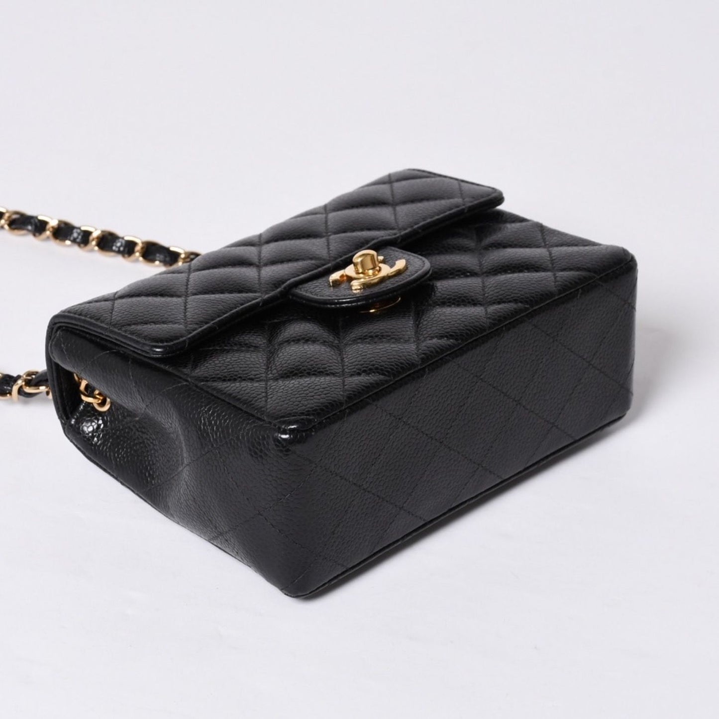 Chanel Mini Quilted Chain Shoulder Bag Caviar Leather Gold Black — view 8